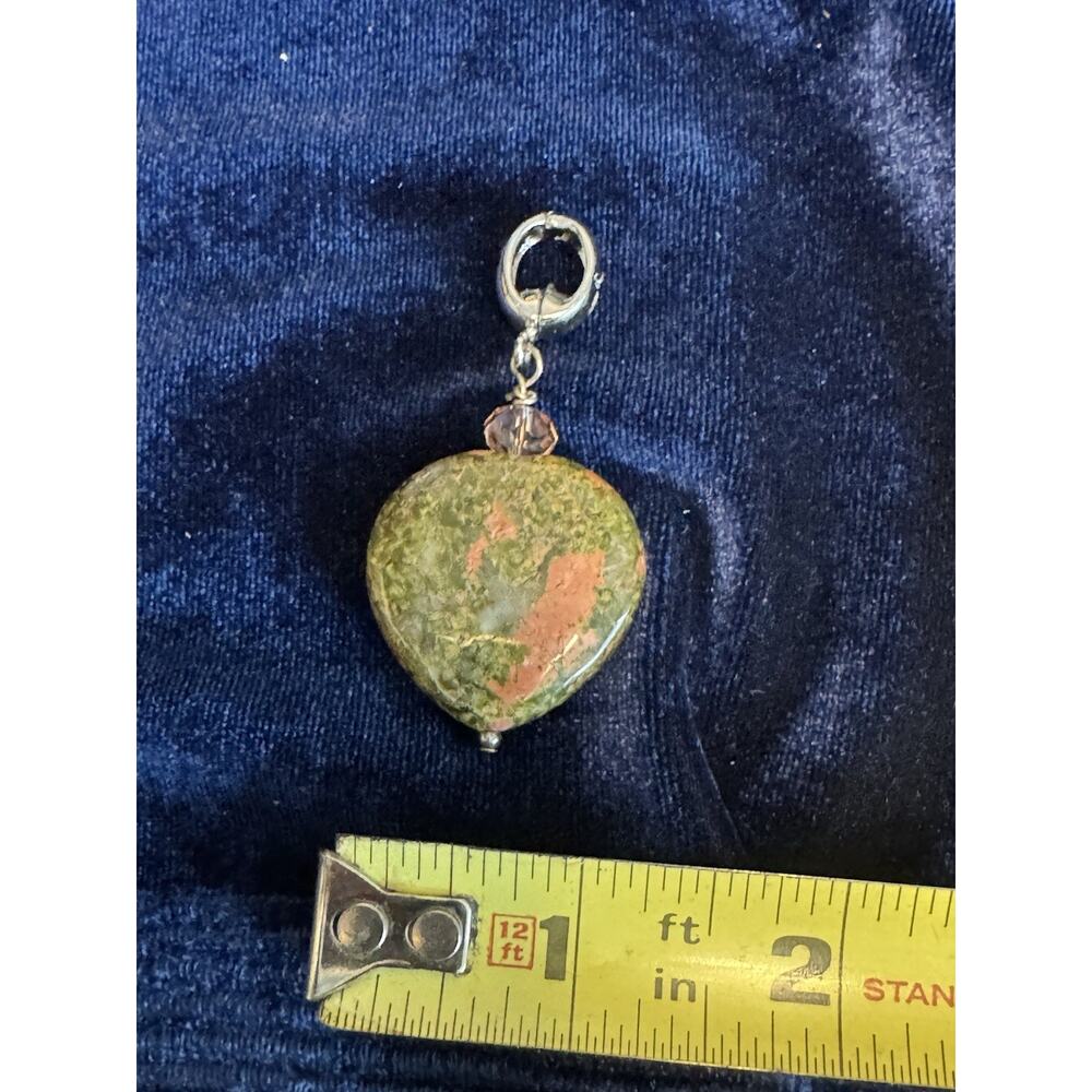 Unakite Heart Dangle Charm Large Hole Bead Pink Crystal Bracelet - Picture 3 of 7